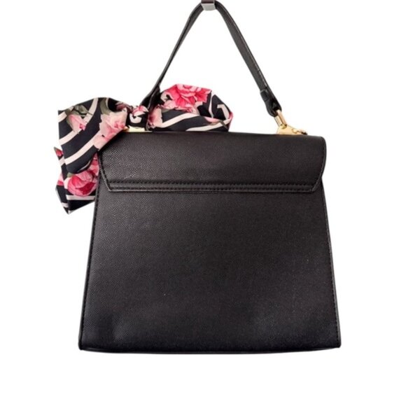 Betsey Johnson Black XO Mandy Croco Top-Handle Bag (w/floral twilly)(EUC) - Picture 2 of 4